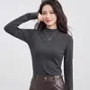 Camiseta Base Feminina Lenzing Tencel Lã Misturada 2026 Nova Outono/Inverno Slim Fit Gola Alta Meio Manga