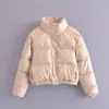 Comercio exterior transfronterizo chaqueta corta casual brillante de algodón japonesa y coreana para mujer con cuello alto y dobladillo elástico, abrigo acolchado de piel sintética