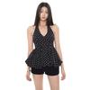 Top Veraniego Ajustado de Tirantes sin Mangas con Estampado de Lunares de Nicho, Cuello Halter, Cuello en V Profundo, Camisola Versátil para Chicas Atrevidas