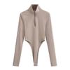 Top Base Ajustado que Expone la Cintura Estilo Callejero Europeo y Americano para Mujer, Nuevo Mono con Cremallera Adelgazante de Manga Larga para Primavera y Otoño para Mujer