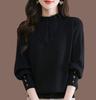 Otoño e Invierno Nueva Moda Estilo Occidental Elegante Oreja de Madera Cuello Alto Simulado Manga Larga Suéter Camiseta Base Top de Punto Holgado