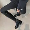 Versión de Piel de Oveja ~ Botas Largas con Pliegues Anchos y Hebilla Pequeña Dorada de Suela Gruesa para Mujer, Botas Largas de Tacón Grueso, Botas Altas, Botas de Montar de Tacón de Aguja