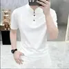 Nueva camiseta de manga corta con cuello mao estilo chino para hombre, nueva de verano, color liso, casual, transpirable, absorbente de sudor para papás de mediana edad