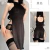 Shuoyao Uniforme de Lingerie Sexy Cheongsam com Fenda Alta Sexy Transparente Seda de Gelo Vazado Conjunto de Secretária com Fenda Alta
