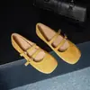 Novo estilo ~ a doçura do amor! Sapatos Mary Jane Quadrados de Bico Quadrado com Fivela de Uma Linha Estilo Coreano Sapatos Planos de Couro
