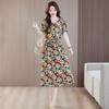 Vestido Nuevo de Algodón y Lino 2026 para Mujer, Verano Manga Corta, Elegante Floral Talla Grande que Cubre la Barriga de Mamás de Mediana Edad