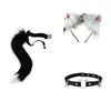 Set de Orejas y Cola de Animal Cosplay Accesorios para Convención de Cómics Diadema Cola Tocado Felpa Fiesta Navideña Orejas de Gato Cachorro