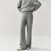 Pantalones de Pierna Ancha para Mujer Otoño e Invierno 2025 Rectos de Cintura Alta Casual Giro Lateral Caídos Cintura Elástica Pantalones Largos