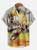 Moda Nova Transfronteiriça 2024 Estampa Digital 3D Animal Raposa Bonita Camisa Casual Masculina de Manga Curta