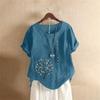Verão Vintage plus size Casual Solto Algodão e Linho Manga Curta Pulôver Camiseta Algodão e Linho Feminino plus size Roupas Femininas Árvore da Felicidade