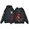 Moletom de Algodão Puro Anime Primavera e Outono Attack on Titan Manga Longa Hip-Hop Casual Streetwear Camisa Esportiva Lavagem Ácida Preta