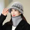 Conjunto de chapéu e cachecol de pele de coelho para mulheres de meia-idade e idosas, outono e inverno, chapéu de lã de avó, chapéu de algodão quente com forro de fleece para mãe