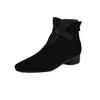 Botines retro estilo francés para mujer, nueva colección otoño/invierno 2026, con punta fina, tacón grueso, forro de felpa y un diseño que combina diferentes materiales para un efecto adelgazante, pareciendo una bota de algodón crudo