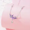 Colar Tichia Original Flor de Íris para Mulheres Prata Esterlina S925 Luxo Leve Design de Nicho Corrente para Clavícula Flor Roxa Sonhadora