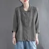 Jaqueta de algodão e linho com proteção solar para primavera e outono para mulheres, novo casaco versátil com gola de camisa, camisa lisa, camisa de algodão e linho para ar condicionado