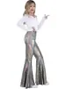 Pantalones Acampanados con Lentejuelas Láser Iridiscentes, Pantalones de Campana de Cintura Alta Estilo Disco Retro, Pantalones Largos para Actuación en Escenario