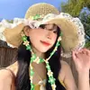 Sombrero de Paja Estilo Francés de Ala Ancha con Borde de Encaje para Mujer 2025 Nuevo Estilo Primavera Sombrero de Sol para la Costa Sombrero de Sol con Protección Solar de Flores