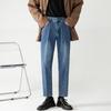 Diseño Arrugado Lavado Jeans de Hombre Verano Estilo Coreano Moderno Estilo Ligeramente Maduro Suelto Recto Casual Pantalones hasta el Tobillo