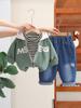 Meninos Terno Primavera e Outono 2024 Novo Vestido de Outono Estilo Ocidental Feminino Bebê Casual Manga Comprida Três Peças Jaqueta Elegante Na Moda