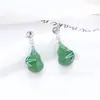Nuevo Estilo Chino Hoja de Bambú Imitación Jade Calabaza Fu Lu Pendiente Montura Vacía Sensación de Alta Gama Estilo Chino Tendencia Nacional Juego de Tres Piezas Accesorios