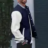 Chamarra de Béisbol Transfronteriza para Hombre, Chamarra de Vuelo, Forro Polar de Primavera y Otoño, Estilo Casual Holgado Clásico, Costura Horizontal a Máquina, Cuello Alto, Chamarra de Béisbol con Botones