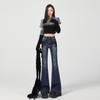 Jovem Laranja# Design Retrô de Gato com Bigodes Rachados no Gelo Jeans Micro-lar Feminino Elástico Cintura Baixa Skinny Aparência Skinny Tendência Tendência Calças