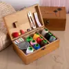Caja de Costura para el Hogar Set de Alta Gama Multifuncional Práctico de Alta Gama Bolsa de Almacenamiento Caja Grande Retro de Madera Maciza Dote de Boda