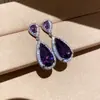 Um verão colorido! Brincos de franja em gota d'água com zircônia colorida, brincos dopamina requintados, brincos de luxo leve e de alta qualidade para mulheres