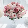 Ramo de Hortensias Rosas de 7 Picos Ramo de Flores Artificiales para Boda Ramo de Flores Falsas Decoración Simple para Mesa de Sala de Estar en Casa