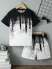 Verano 2025 nuevo conjunto de moda con camiseta de manga corta de dibujos animados y pantalones cortos para niño, personalidad RA01 RD01