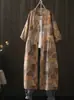Vestido Sencillo de Longitud Media para Primavera/Verano 2026 con Estampado Artístico de Gasa de Algodón, Cuello Alto y Mangas de Tres Cuartos
