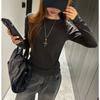 Camiseta de Fondo de Terciopelo Alemán Cepillado de Otoño e Invierno de Fábrica para Mujer, Top Versátil de Cuello Redondo de Alta Gama, Camiseta de Manga Larga Ajustada