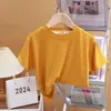Camiseta de Manga Corta para Niños Verano Seda de Hielo Niños y Niñas Moda Versátil Prenda Única Cuello Redondo Manga Media Color Sólido Top Ropa para Niños