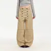 Calça Jeans Larga Casual Versátil de Cintura Alta com Design Retrô Americano Cruzado de Botão Único, Espada, para Homens e Mulheres, High Street