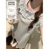 Pijama Curto de Manga Curta Soltinho de Verão Feminino com Bojo Embutido, Laço Doce de Desenho Animado, Roupas de Casa Tamanho Grande Que Podem Ser Usadas Fora