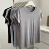 Nueva Camiseta de Manga Corta Lyocell Estilo Coreano Cuello Redondo Sencilla Hombro Normal Ajustada Versátil para Mujer 2026