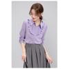 Blusa Branca com Gola de Renda para Mulheres Primavera e Outono Blusa Elegante com Gola Alta Camisa Versátil Roxo 2025 Nova Tendência