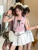 Conjunto de Verano para Niñas 2026 Nuevo Estilo Infantil Elegante Blanco Estilo Academia Único y Hermoso Falda Corta Plisada
