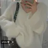 Nuevo suéter de estilo coreano, suave y esponjoso, con cuello de piel de visón para mujer, perfecto para otoño e invierno, versátil y de corte holgado, se puede usar como capa exterior, en blanco
