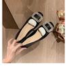 Estilo de Hada~ Versátiles Zapatos Planos Plateados de Cuero Genuino con Pedrería, Punta Cuadrada Francesa Baja para Mujer, Nuevo Modelo Primavera y Otoño 2026