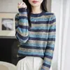 Otoño/Invierno 2026 Nuevo Top Base de Manga Larga de Punto Bouclé de Terciopelo de Arroz Pegajoso, Cuello Redondo Medio Alto, Dobladillo Enrollado, Bloque de Color