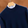 Suéter de punto de lana pura para hombre, cuello redondo, estilo simple y casual, nueva colección otoño/invierno, color liso, adecuado para ropa de negocios, jersey básico