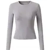 Camiseta de Algodão Puro Estilo Americano Ombro Reto Cor Sólida Manga Longa Feminina Outono Roupa de Baixo Slim Fit Design que Valoriza Top