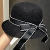 Sombrero de Pescador para Mujer Primavera y Verano Nuevo Sombrero de Protección Solar Rizado con Lazo Vacaciones en la Playa Moda Sombrero de Sol Sombrero Tipo Cubo