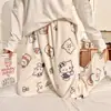 Calça Térmica Macia Outono e Inverno, Calça Longa Feminina com Laço, Calça Casual Solta para Casa que Pode Ser Usada Fora