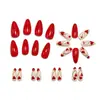 Comércio Exterior Dia dos Namorados Unhas Vestíveis Formato Amêndoa Glitter Vermelho Coração Listras Irregulares Adesivos de Unha Postiça Removíveis