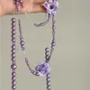 Amuleto Roxo~Retrô Francês Floral com Contas Flor Roxa Colar Empilhável de Múltiplas Camadas Corrente de Acessório Fresca Doce de Nicho