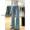 Jeans Acampanados Elásticos de Color Claro para Mujer, Nuevo Verano Tallas Grandes, Adelgazantes para Cuerpo con Forma de Pera, Pantalones de Campana