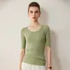 Suéter leve de lã fiada fina, novo modelo outono e inverno 2026, feminino, gola redonda, manga três quartos, blusa base justa, top de estilo simples