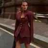 Roupas femininas transfronteiriças 2026 outono e inverno nova moda cor sólida manga longa cardigã jaqueta de abotoar e conjunto de saia justa para mulheres